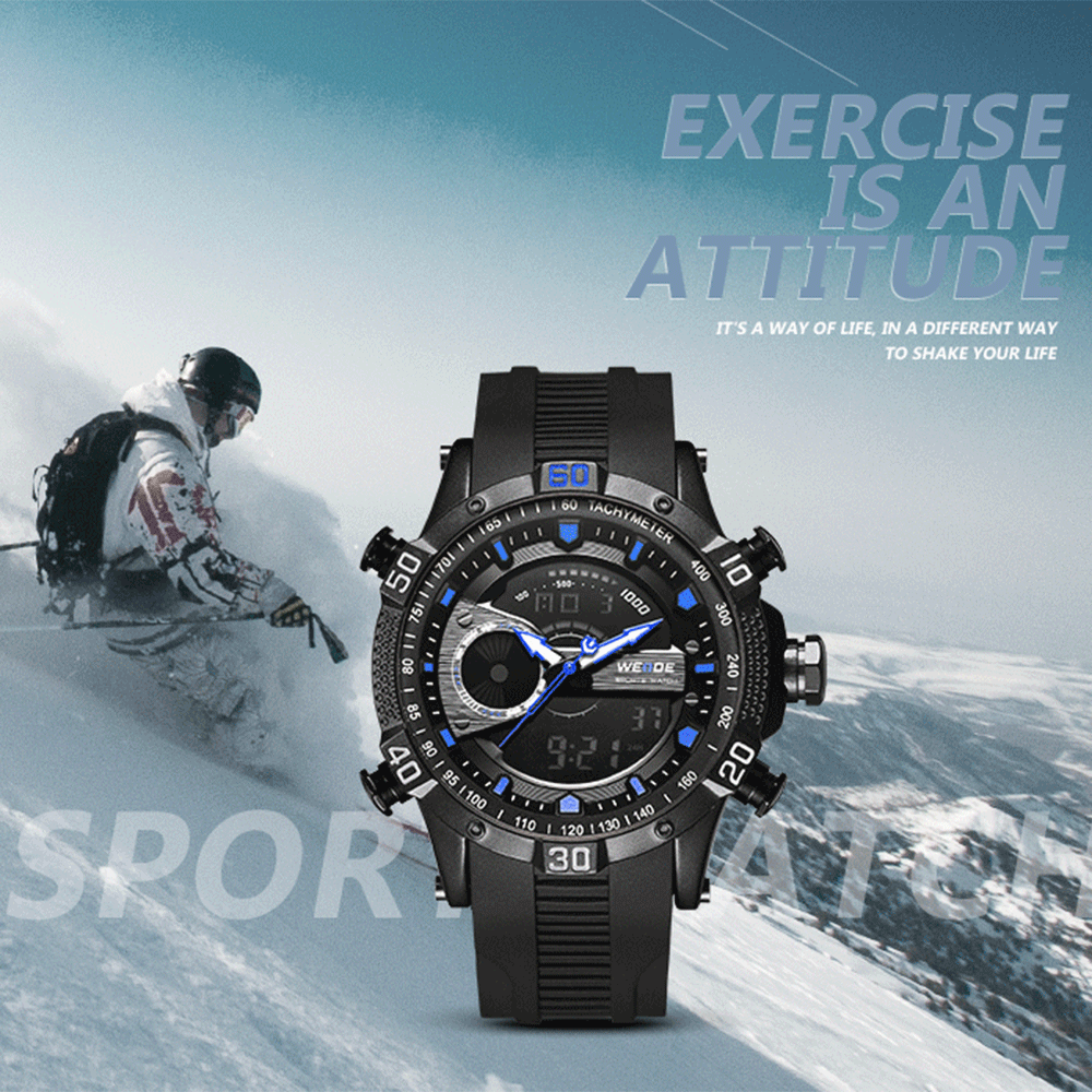 WEIDE WH6902 двойной дисплей два перемещения мужчин t кварцевые электронные мужские часы 3ATM водонепроницаемый ЖК подсветка Спорт будильник, календарь недели