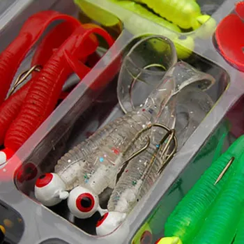 

High 21Pcs/Set Mini Soft Fishing Lure Lead Jig Head Hook Grub Worm Silicone Fish Baits for Ocean Carp DOG88