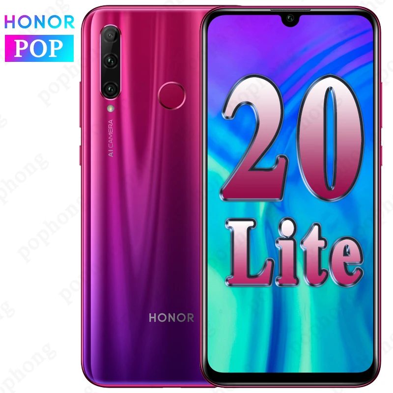 Мобильный телефон HONOR 20 lite с глобальной версией, 6,21 дюймов, 4 Гб, 128 ГБ, Kirin 710, четыре ядра, разблокировка по отпечатку пальца, Android 9,0