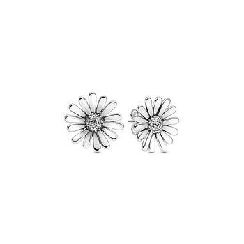 

CH-1087 Real 925 Sterling Silver Pave Daisy Flower Statement Stud Earrings For Women Silver S925 Jewelry Gift For Girlfriend