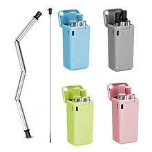 Новейшая многоразовая силиконовая складная соломинка на открытом воздухе Складная соломинка многоразовая дорожная портативная силиконовая соломинка с Чехол металлическая соломинка