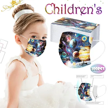

100PCS Children's Mouth Masks Disposable Space Astronaut Printed Face Mask 3Ply Ear Loop Face Cover Mascarilla Fast Delievry#Y40
