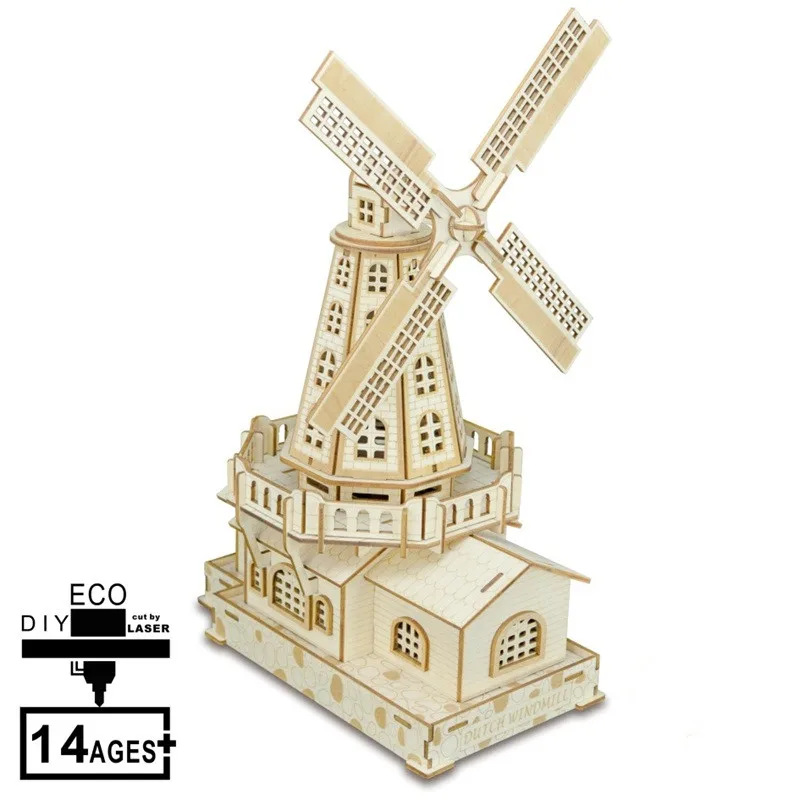 Набор для сборки деревянного ремесла Развивающие головоломки игры DIY голландская ветряная мельница 3d деревянные пазлы для детей и взрослых Рождественские подарки на день рождения
