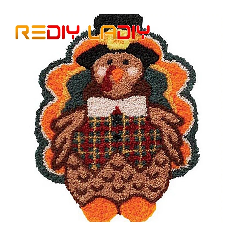 Latch Hook Rug Kit Make Your Own Cartoon Turkey Crocheting Cushion DIY Carpet Acrylic Yarn Printed Canvas Hobby & Crafts | Дом и сад