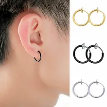 Pendientes retráctiles sin necesidad de Piercing No alérgicos moda hombres mujeres estilo hip-hop clásico redondo plata negro pendientes de oro(China)