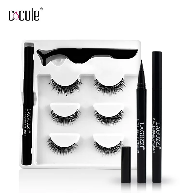 Cocute 3 Pairs False Eyelashes+1pc Eyeliner Waterproof Long Lasting Black Liquid Thick Eye makeup Kit | Красота и здоровье