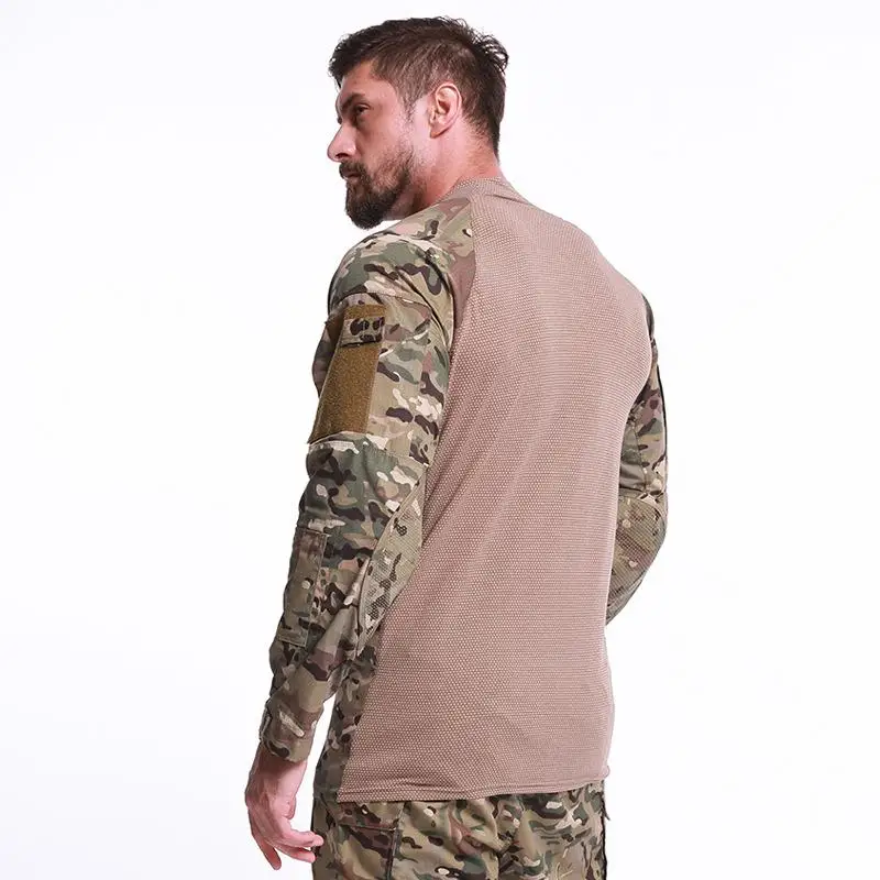 SHENGLANGYIN Men Army Green Rip-stop Tactical T Shirts Long Sleeve Camouflage Hiking T-Shirt Autumn Hunting Paintball Clothing