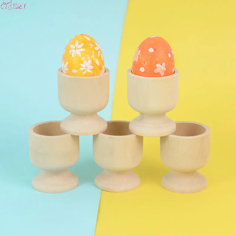 5pcs DIY Wooden Egg Holder Easter Day Decoration For Household Kitchen Eggs Holding Cups Kids DIY Painting Easter Egg Cup Tray