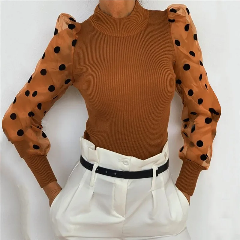 Женская Весенняя сетчатая пышная рубашка с длинным рукавом свободная