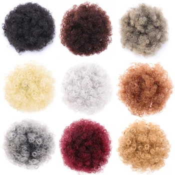 

XUANGUANG Synthetic Puff Afro Short Kinky Curly Chignon Hair Extensions African American Afro Bun Wrap Drawstring Hairpiece