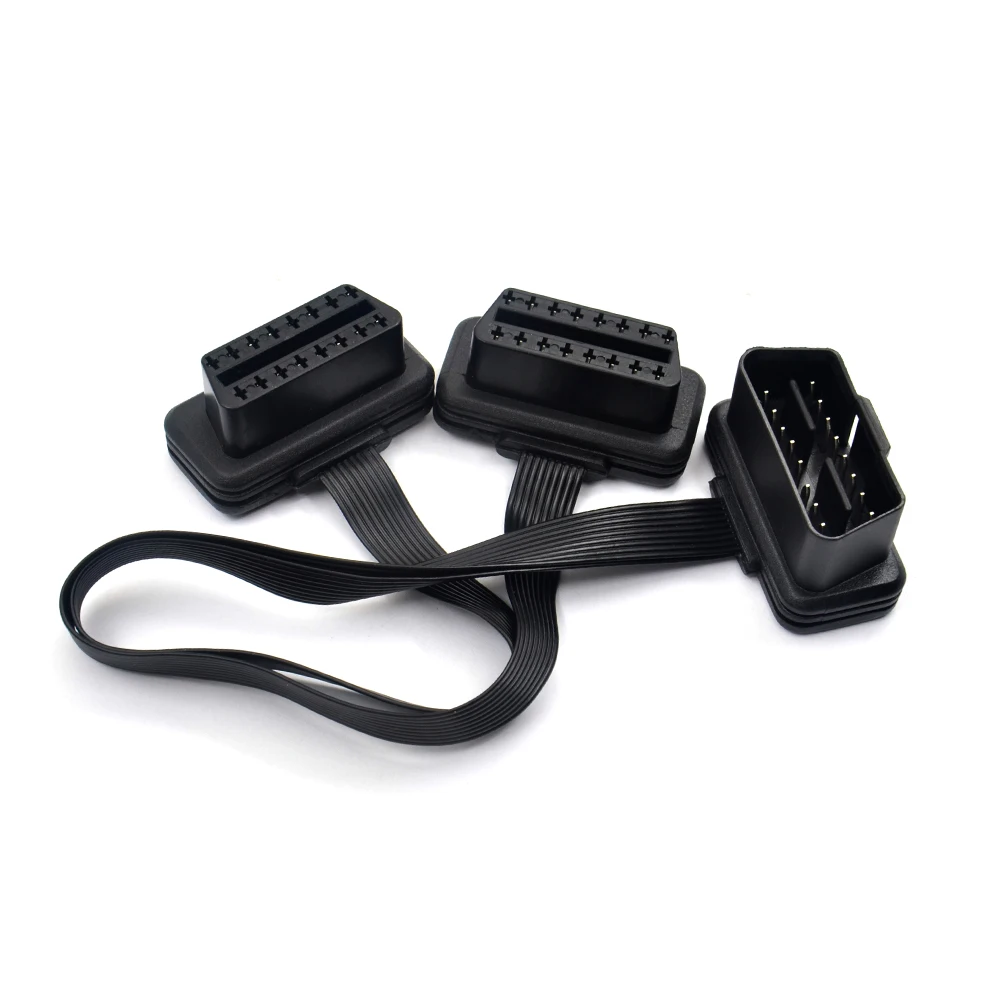 auto inspection equipment Dual Female Y Splitter Elbow 16Pin OBD 2 Extender ODB OBD2 Cable 16 Pin Male To Female Flat Noodle OBD2 Extension Cable car inspection equipment for sale