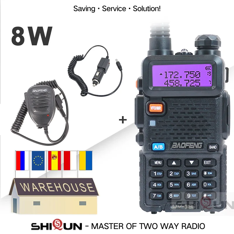 Caliente Baofeng UV-5R 8 W o de alta potencia de 5W 8 vatios potente Walkie Talkie 10km de largo alcance VHF/UHF Radio de dos vías de banda dual CE FCC barato uv5r