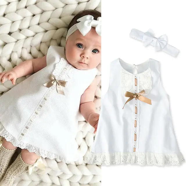 Summer Newborn Infant Baby Girl White Princess Lace Sleeveless Romper Dress Clothes Outfit Fashion Set 1