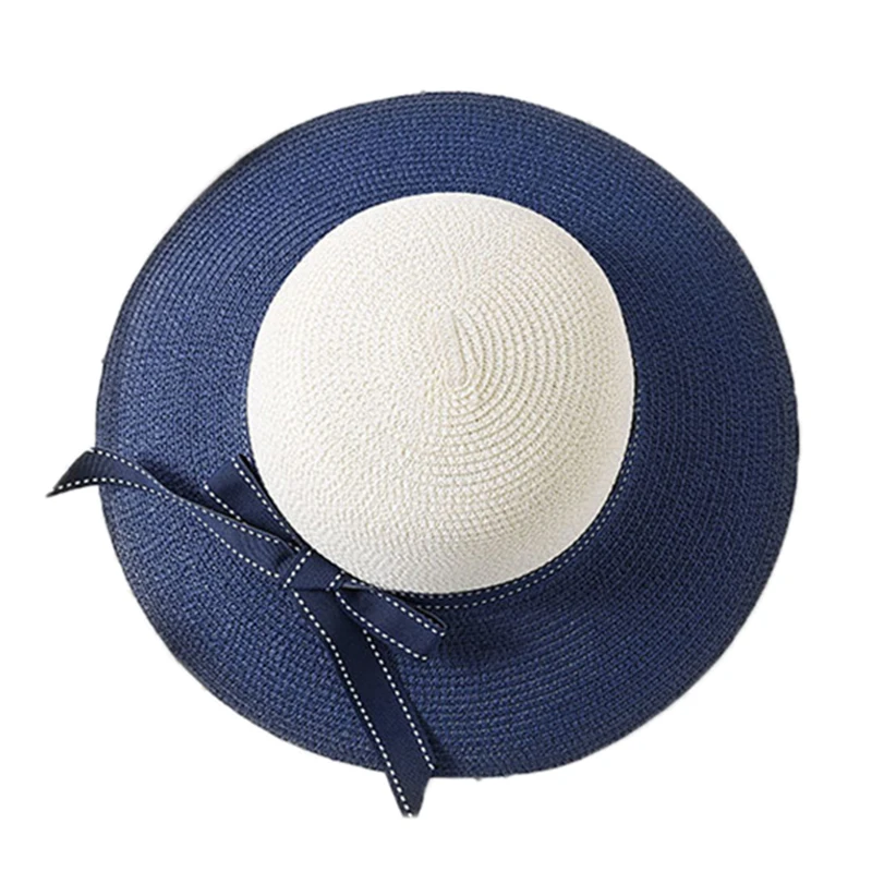 A3 Fashion Hepburn Style Two-Color Patchwork Bow Sun Hat Beautiful Female Beach Hat - Цвет: A3