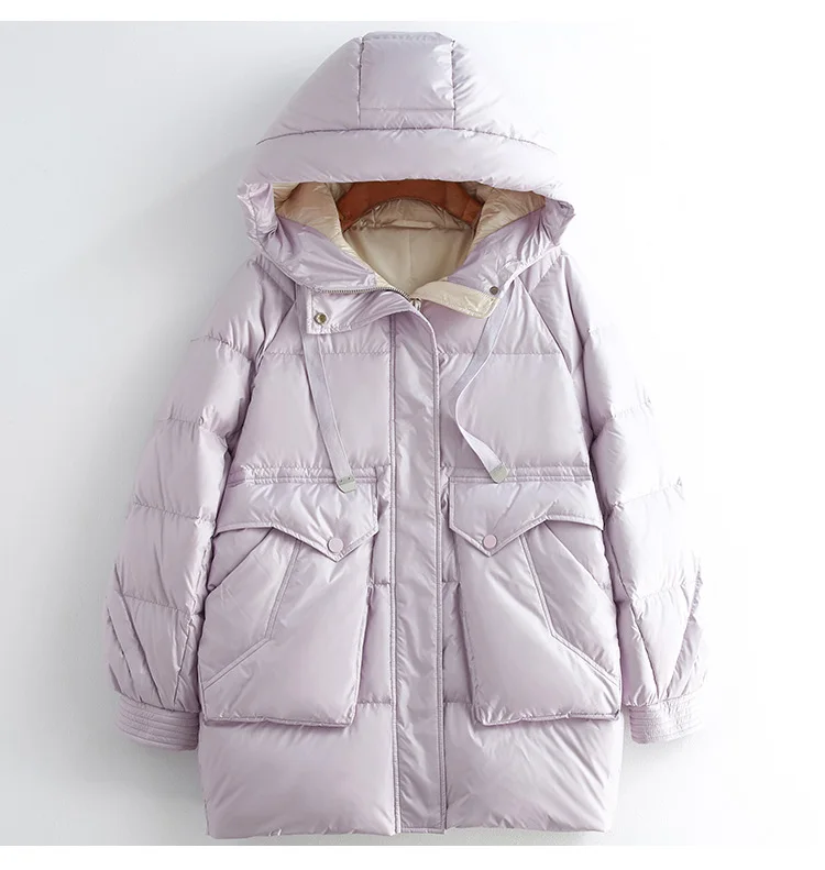 Женское зимнее пальто в Корейском стиле, пуховик на белом утином пуху, Толстая теплая куртка-пуховик большого размера, свободная верхняя одежда, пальто, зимняя одежда