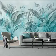 Пользовательские 3D обои скандинавские минималистичные ручной росписью синие тропические растения фон настенная декоративная живопись