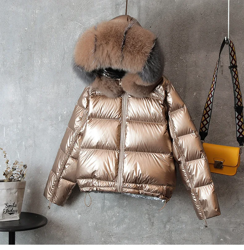 Big Aritificial Fur Parkas Winter Jacket Women Gold Silver Double Side Coat Female Warm Jacket Oversize - Цвет: gold