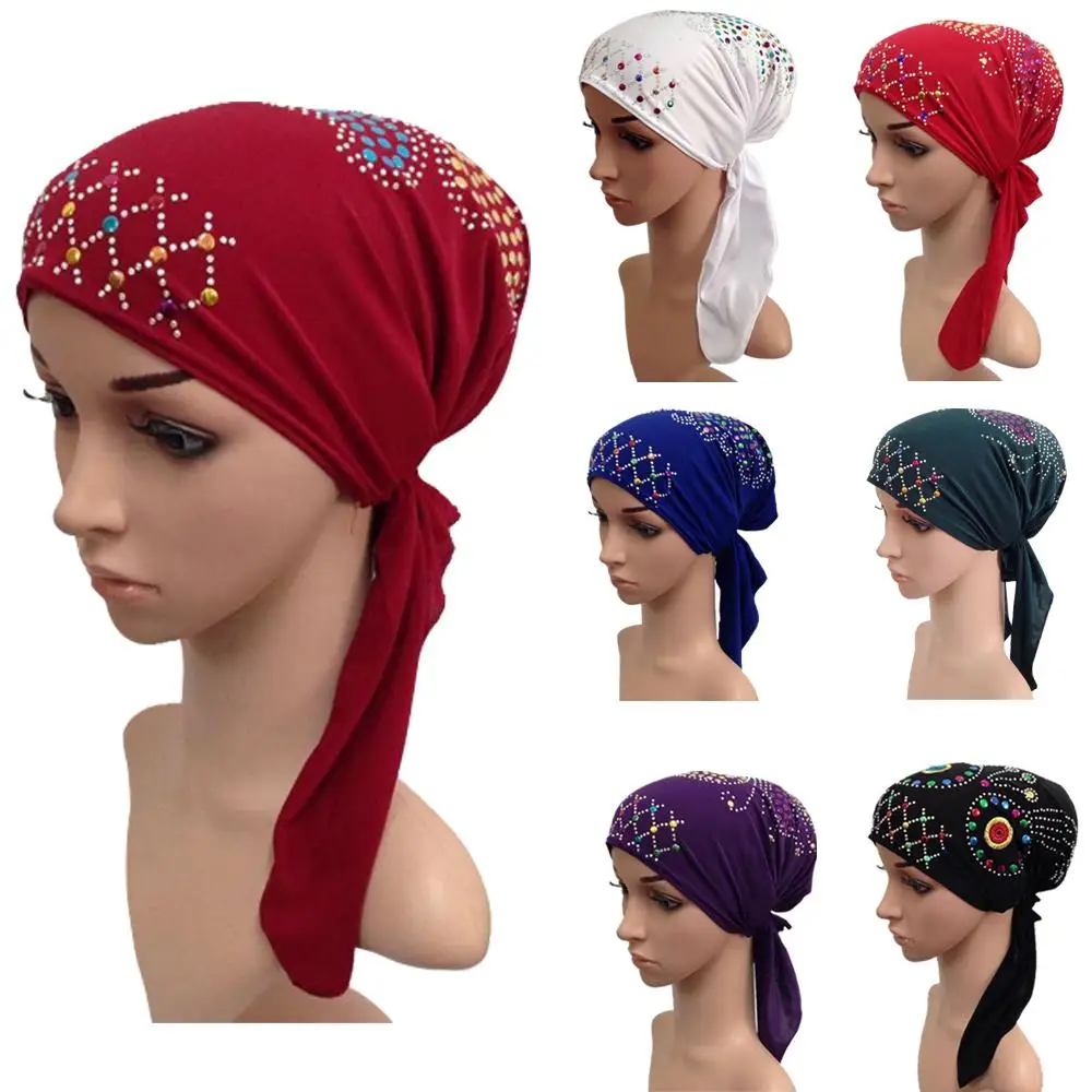 

Muslim Under Scarf Bone Bonnet Women Inner Cap Rhinestone Hijab Underscarf Indian Cancer Chemo Cap Islamic Scarf Hair Loss Hat