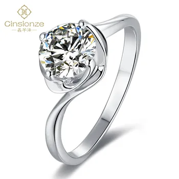 

Cinsionze Women Stylish Flower Shaped Wedding Band Ring 1 Carat Moissanite Ring 925 Silver Engagement Ring 18K White Gold Plated