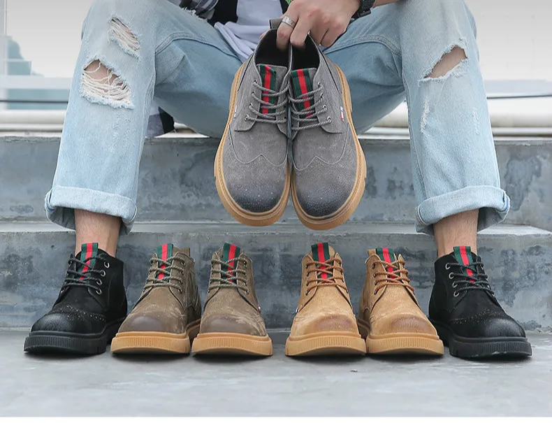 Autumn Winter Men's Work Boots Leather Casual Shoes Fashion Men Leather Ankle Short Boots Luxury Brand Men Bullock Boots 2a