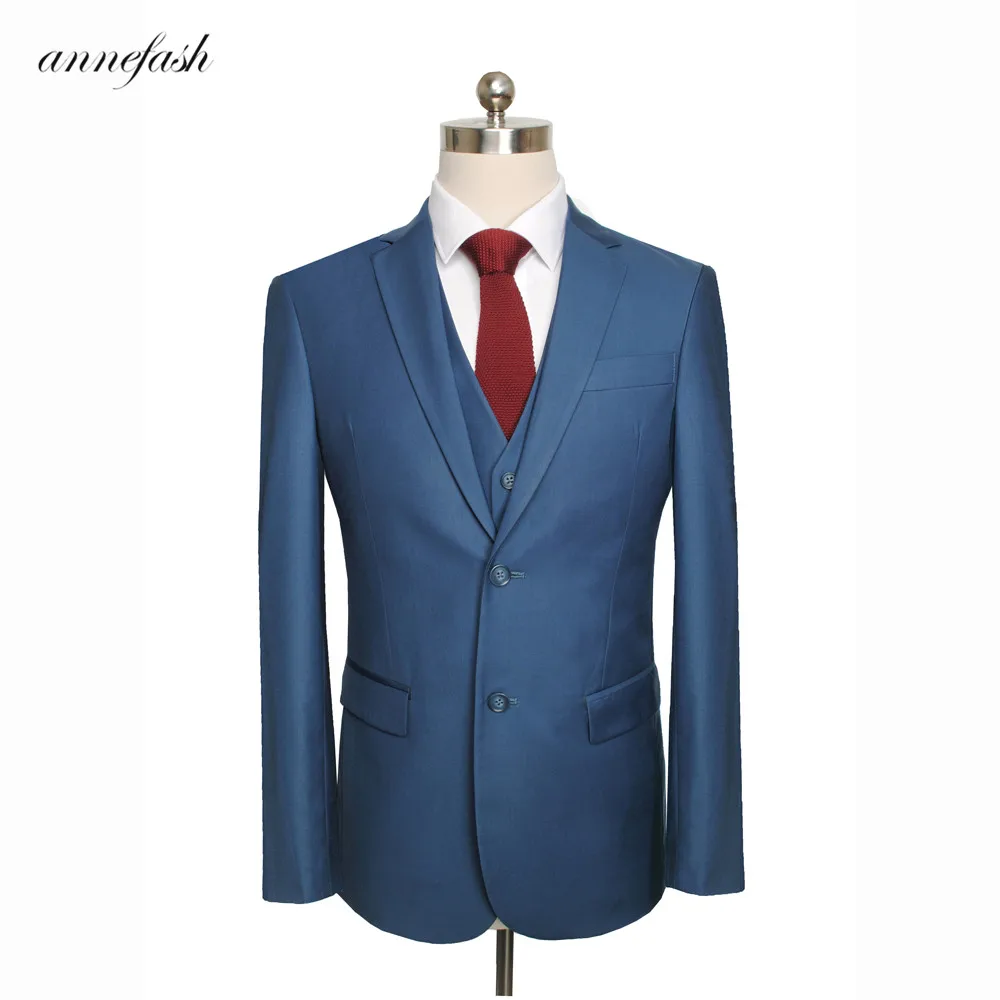 jacket pants vest Изготовленный на заказ D синий мужской Костюм приталенный повседневный мужской свадебный костюм - Цвет: jacket pants vest