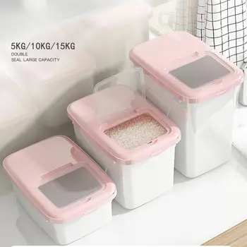 

5/10/15Kg Rice Storage Box Sealed Moisture-proof Large Capacity Grain Flour Flip Container Kitchen Double Seal Rice Storage Box