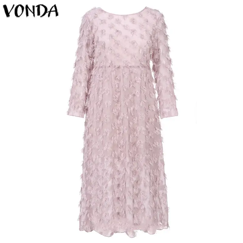VONDA/Модное Длинное платье для женщин; осенний сарафан с длинными рукавами в богемном стиле; Vestidos; повседневные Элегантные вечерние платья для беременных - Цвет: Розовый