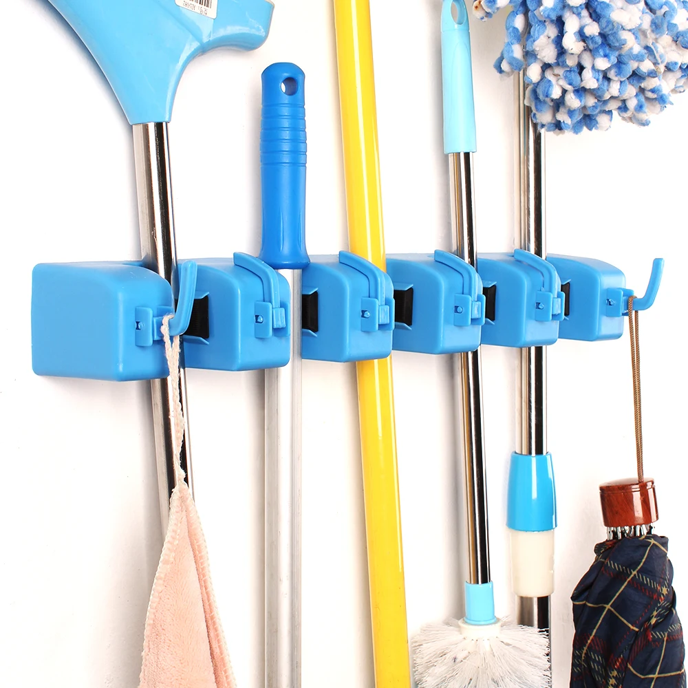 broom and mop holder wall mounted Storage cleaning Tools Commercial Mop Rack closet organizer tool hanger for Garden blue | Дом и сад