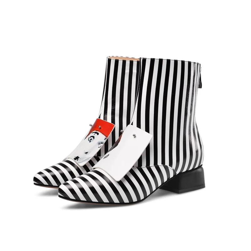 zebra ZVQ/Женская обувь; новые модные зимние ботильоны из натуральной кожи с острым носком; уличная теплая обувь на среднем каблуке; большие размеры; Прямая - Цвет: zebra