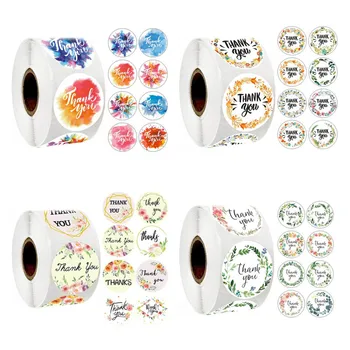 

8 styles of circular flowers Thank you stickers 1Inch Adhesive Scrapbooking Seal Romantic Baking Gift Olive Branch Paper Sticker