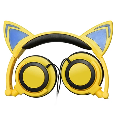 Yellow Детские LX-CL107 наушники светодиодный светильник мигающие светящиеся кошачьи уши гарнитура Проводные Игровые наушники HIFI стерео бас наушники для телефона - Цвет: Yellow