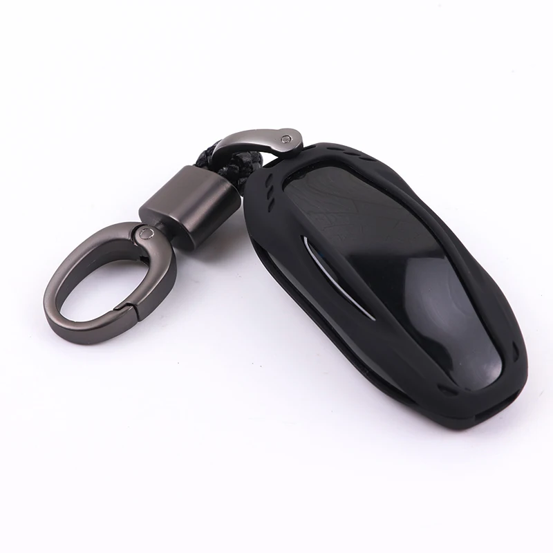 Роскошный Черный цвет автомобильный чехол для ключей сумка протектор для Tesla Модель S с цепочкой для ключей