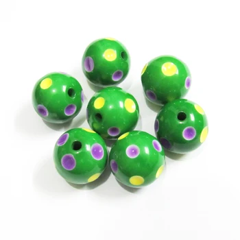 

New Design !Newest 20mm 100pcs/lot Green With Yellow and Purple Dot Beads For St. Patrick's Day