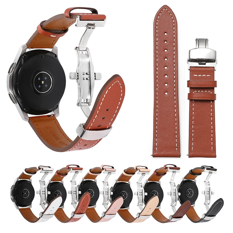 

Butterfly clasp leather strap 20mm 22mm suitable for Samsung galaxy watch3 smart Watchband For moto Huawei smartwatchUTHAI Z56