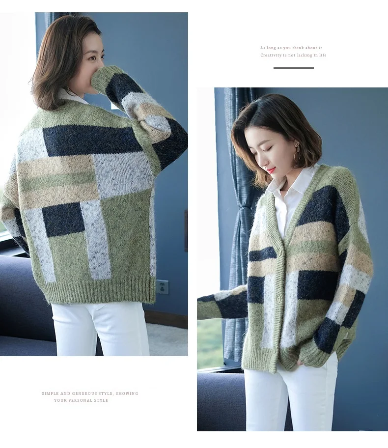 Vintage Fashion Women Cardigans V-Neck Casual Women Sweater Korean Style Knitted Women Spring Clothes sueter mujer 1103-125