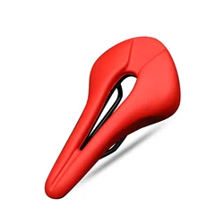 Breathable PU Leather Bicycle Saddle with Hollow Design for Ultimate Comfort (Red)