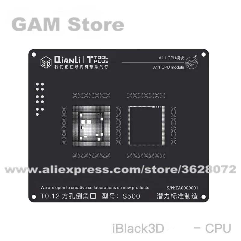 

QIANLI iBlack 3D BGA Stencil A7 A8 A9 A10 A11 CPU RAM For iPhone 5S 6G 6Plus 6S 6SP 7 7P 8 8P Layer Reball IC Steel Mesh Tin Net
