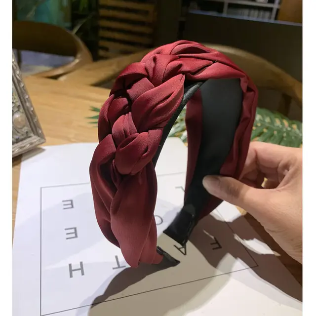 New Wide Weaving Hairbands Autumn Girls Hair Accessories Hoop Women Green Braid Headband Fashion Bezel Wine Red
