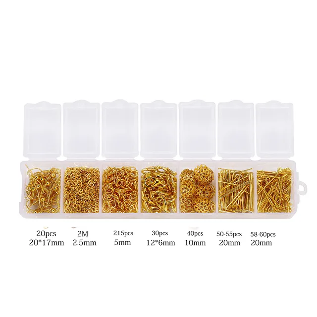 Alloy Accessories Jewelry Findings Set Repair Tools Lobster Clasp Open Jump Rings Earring Hooks for DIY Jewelry Making Supplies Gold
