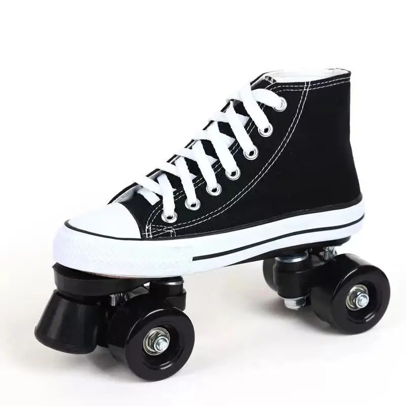 Canvas Adult Roller Skates Shoes for Men and Women Training Sneakers Double Row 4 Flash Wheels