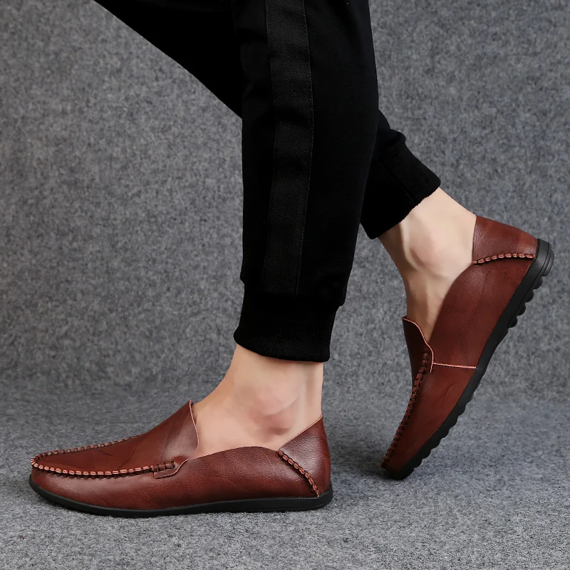 ROMMEDAL Men's Casual Shoes Slip-On Moccasins Split Leather Comfy Lazy Man Driving Walking Breathable Loafer Flats Male | Обувь