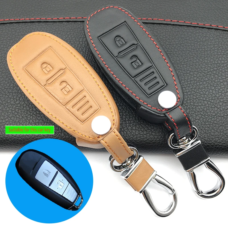 

2017 Popular Leather Key Chain Remote Control Car Key Cover Case For Suzuki Vitra / Swift / SX4 / Liana 2 Button Smart Key shell