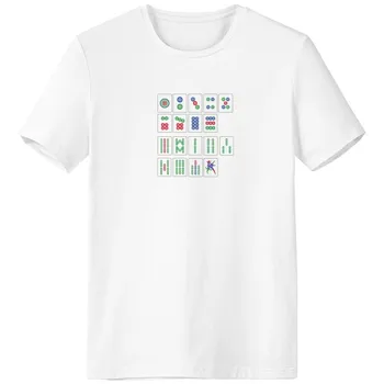 

Chinese Culture Mahjong Chess Game Crew Neck White T-shirt Short Sleeve Comfort Sports T-shirts Gift