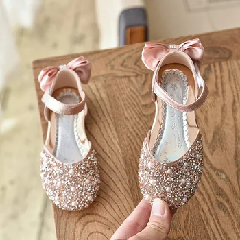 

Children's Princess Shoes Girls' Leather Shoes Spring Summer Soft Single Shoes Baby 2020 Crystal Pearl Sequin Sandals D320