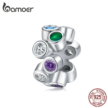 

bamoer Authentic 925 Sterling Silver Colorful CZ Metal Charm for Original Silver Snake Bracelet Fashion DIY Jewelry BSC184