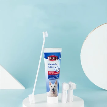 

Pet Toothpaste Toothbrush Set Dog Cat Mouth And Teeth Cleaning Oral Care Supplies Milk And Beef Taste Healthy Edible Toothpaste