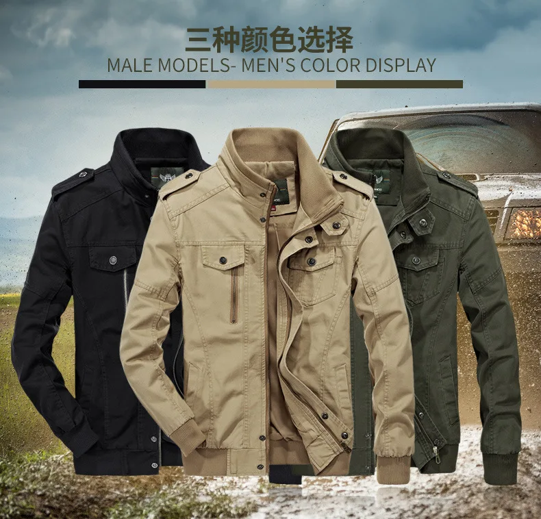 AliExpress Мужская одежда, осенняя куртка, тонкая куртка из чистого хлопка в стиле милитари, большие размеры