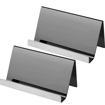 

2 Pack Stainless Steel Business Cards Holders Desktop Card Display Business Card Rack Organizer (Black)
