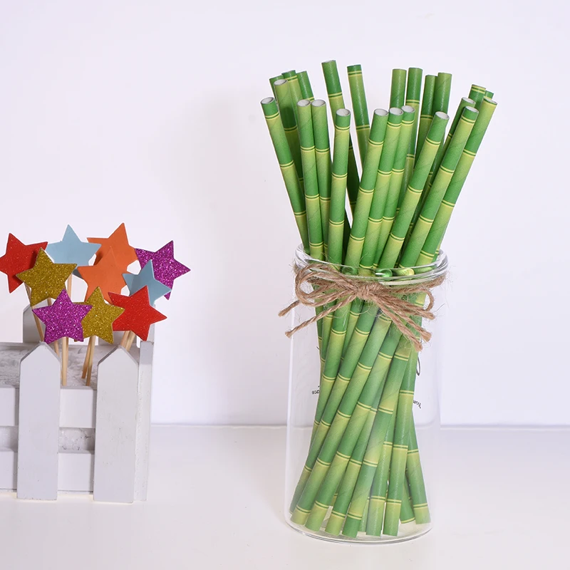 green bamboo Фрукты, ананас, клубника, арбуз, лимон, бумажные соломинки для дня рождения, свадьбы, декоративные вечерние товары, креативные питьевые соломинки - Цвет: green bamboo