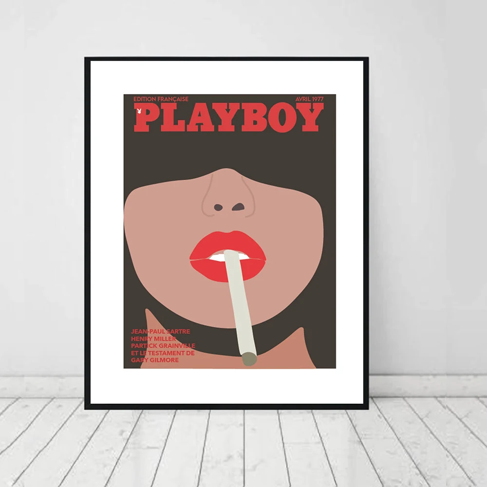 

Fashion Canvas Painting Poster Wall Art Printing Retro Magazine Woman Red Lips Picture Family Room Wall Decor Frameless Painting